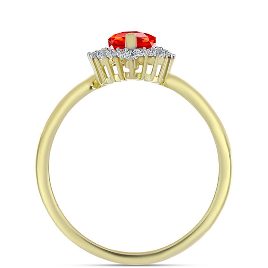 Anel de Prata com Banho de Ouro com Opala Vermelha da Etiópia de Lega Dembi e Topázio Branco