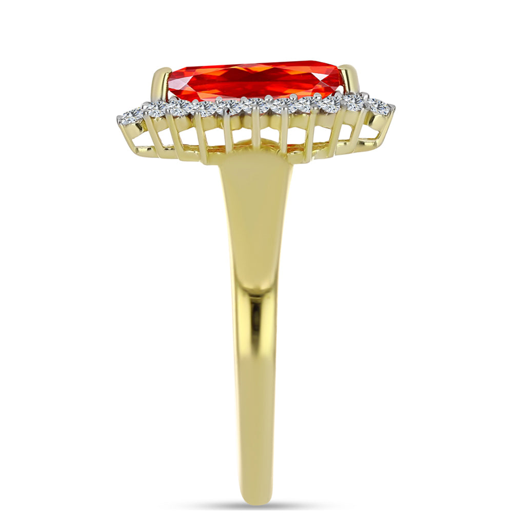 Anel de Prata com Banho de Ouro com Opala Vermelha da Etiópia de Lega Dembi e Topázio Branco