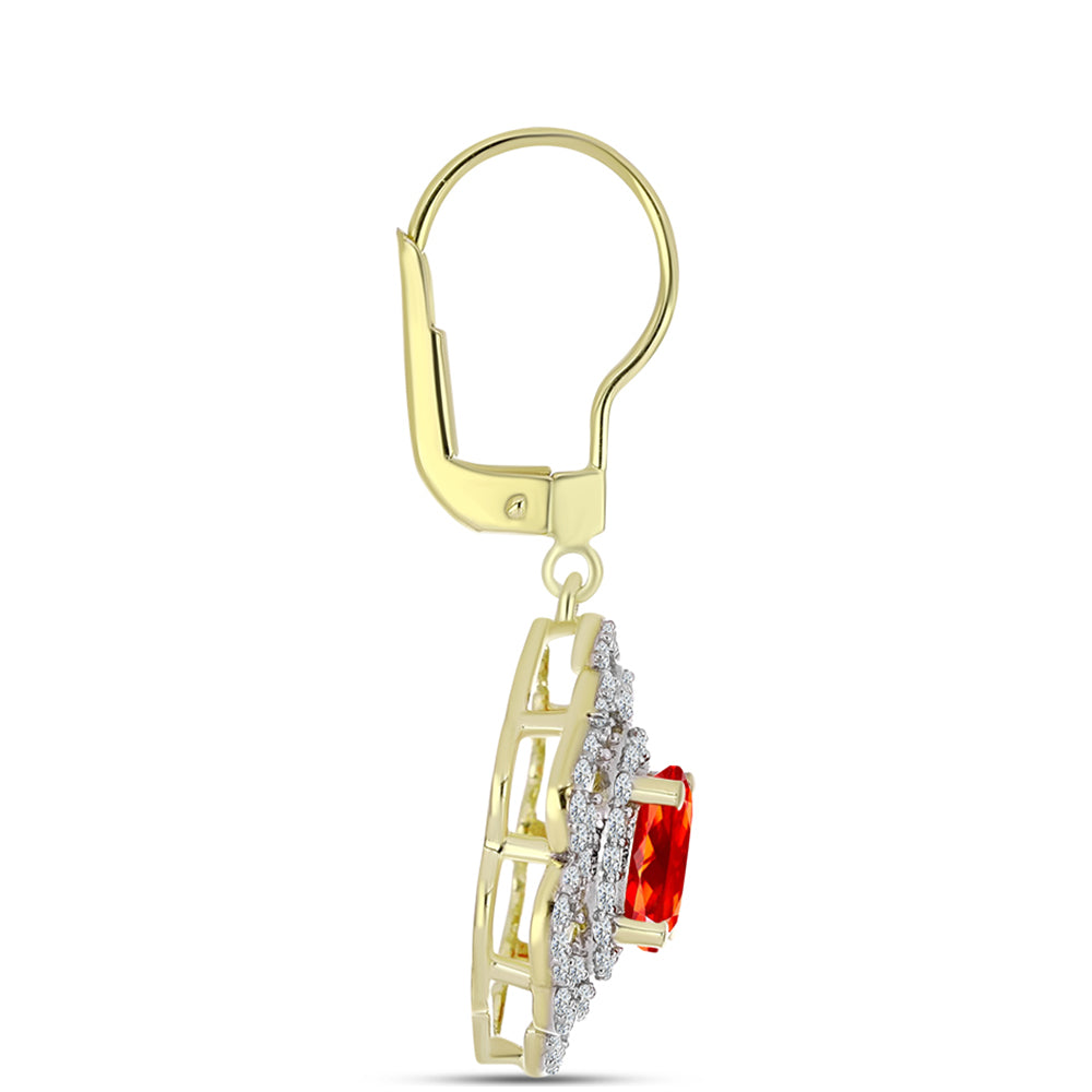 Brincos de Prata com Banho de Ouro com Opala Vermelha da Etiópia de Lega Dembi e Topázio Branco