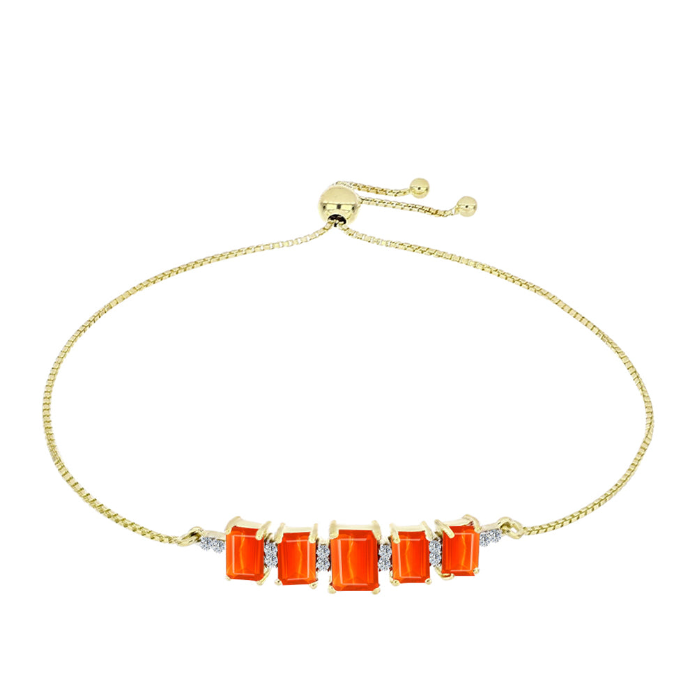 Pulseira de Prata com Banho de Ouro com Opala Vermelha da Etiópia de Lega Dembi e Topázio Branco  Contraste: Cabeca de Veado (800) 1 