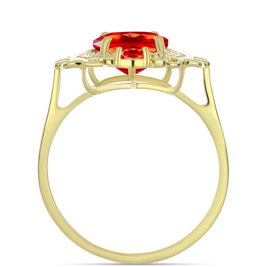 Anel de Prata com Banho de Ouro com Opala Vermelha da Etiópia de Lega Dembi  Contraste: Cabeca de Veado (800)