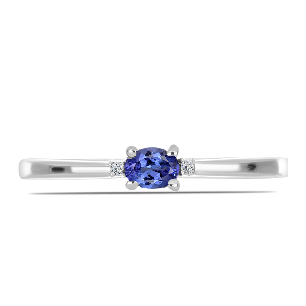 Anel de Prata com Tanzanite AAA e Topázio Branco