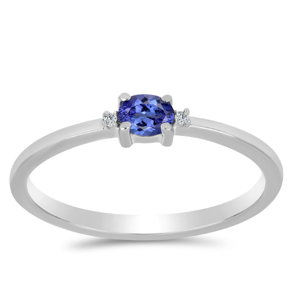 Anel de Prata com Tanzanite AAA e Topázio Branco