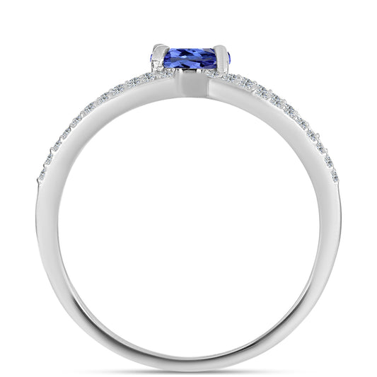 Anel de Prata com Tanzanite AAA e Topázio Branco