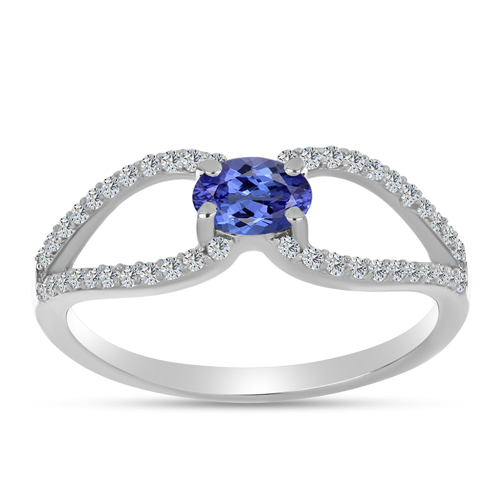 Anel de Prata com Tanzanite AAA e Topázio Branco