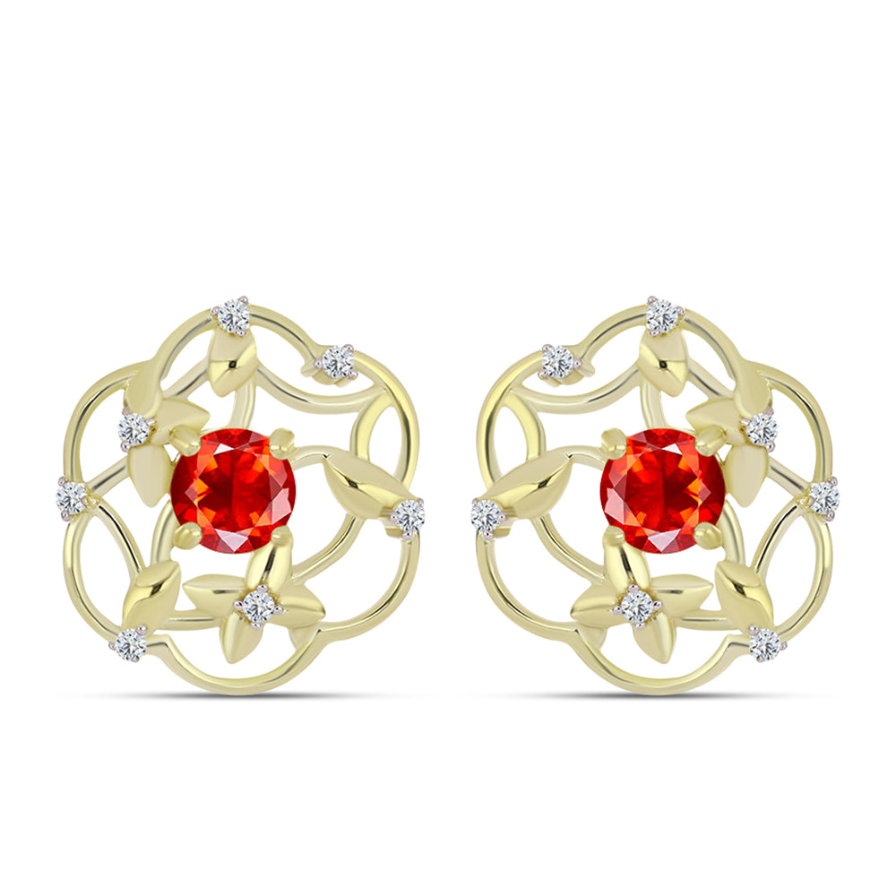 Brincos de Prata com Banho de Ouro com Opala Vermelha da Etiópia de Lega Dembi e Topázio Branco