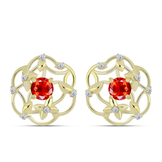 Brincos de Prata com Banho de Ouro com Opala Vermelha da Etiópia de Lega Dembi e Topázio Branco