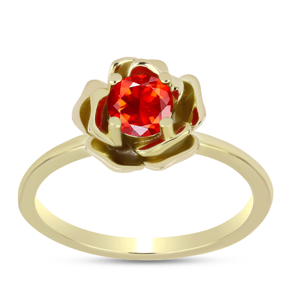 Anel de Prata com Banho de Ouro com Opala Vermelha da Etiópia de Lega Dembi