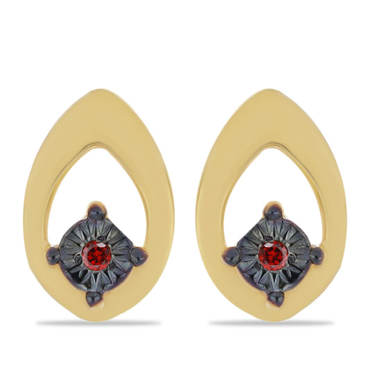 Brincos de Prata com Banho de Ouro com Diamante Vermelho