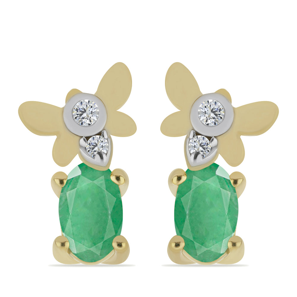 Brincos de Prata com Banho de Ouro com Esmeralda do Brasil e Zircão Branco 1 