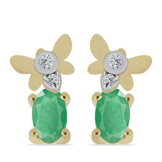 Brincos de Prata com Banho de Ouro com Esmeralda do Brasil e Zircão Branco