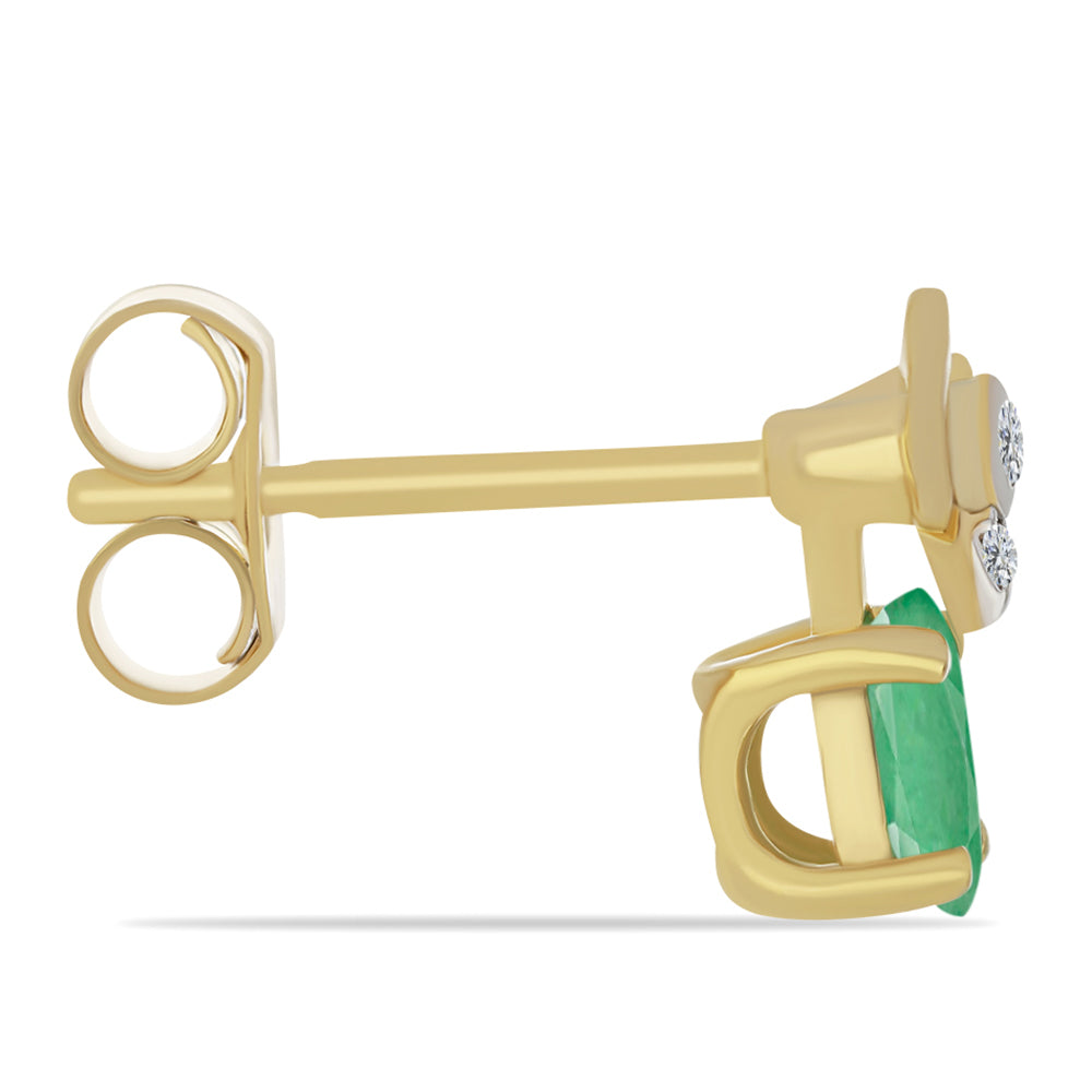 Brincos de Prata com Banho de Ouro com Esmeralda do Brasil e Zircão Branco