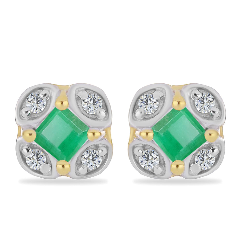 Brincos de Prata com Banho de Ouro com Esmeralda do Brasil e Zircão Branco 1 