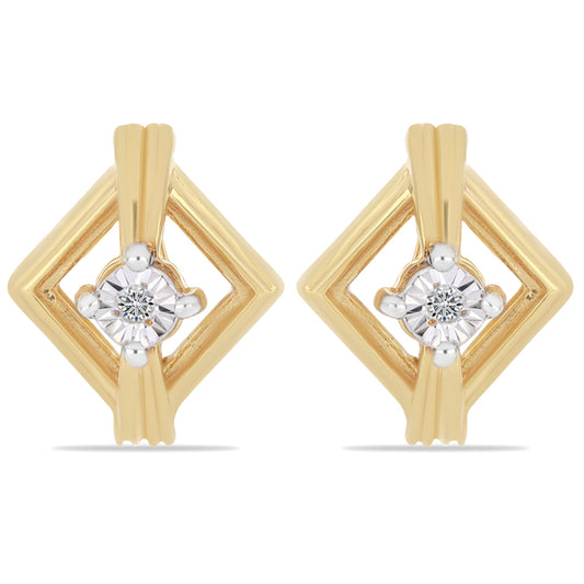 Brincos de Prata com Banho de Ouro com Diamante Branco