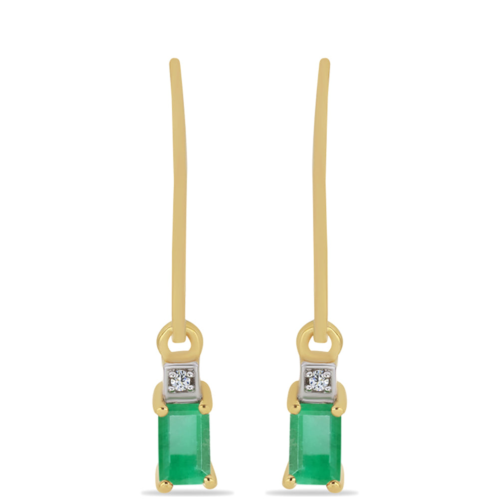 Brincos de Prata com Banho de Ouro com Esmeralda do Brasil e Zircão Branco
