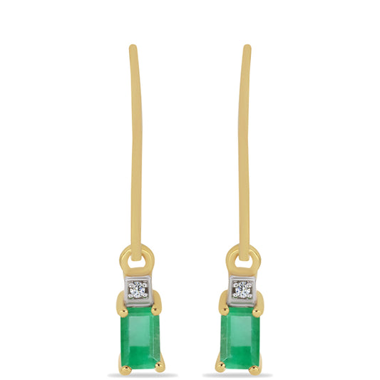 Brincos de Prata com Banho de Ouro com Esmeralda do Brasil e Zircão Branco