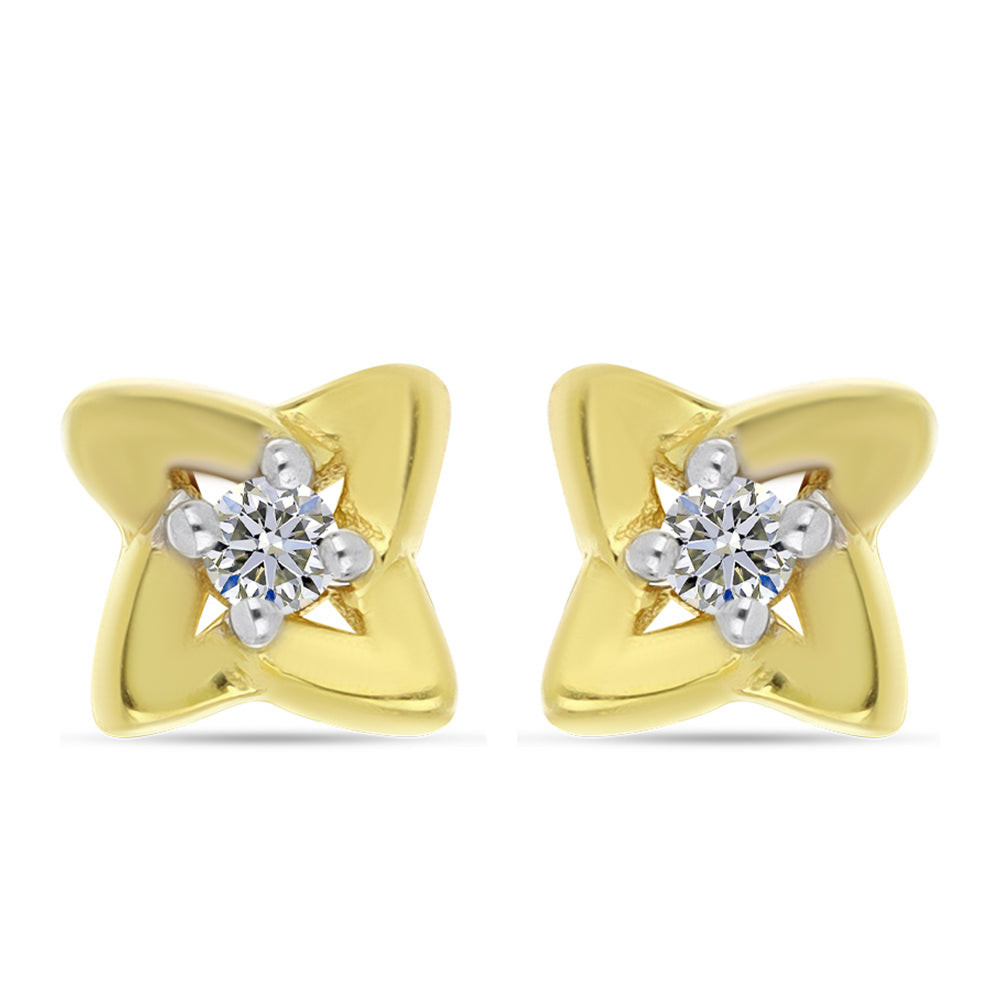 Brincos de Prata com Banho de Ouro com Diamante Branco 1 