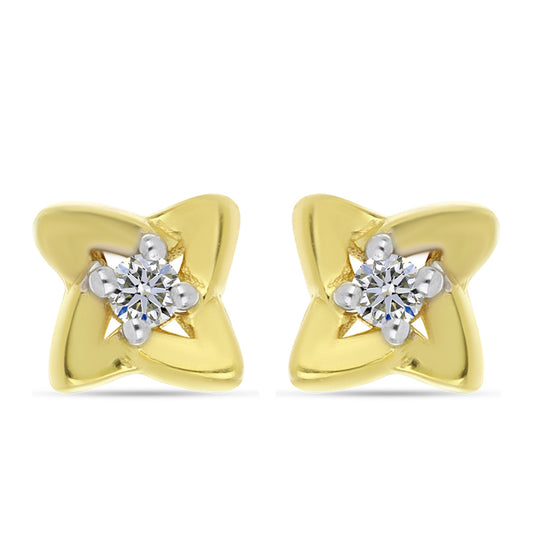 Brincos de Prata com Banho de Ouro com Diamante Branco