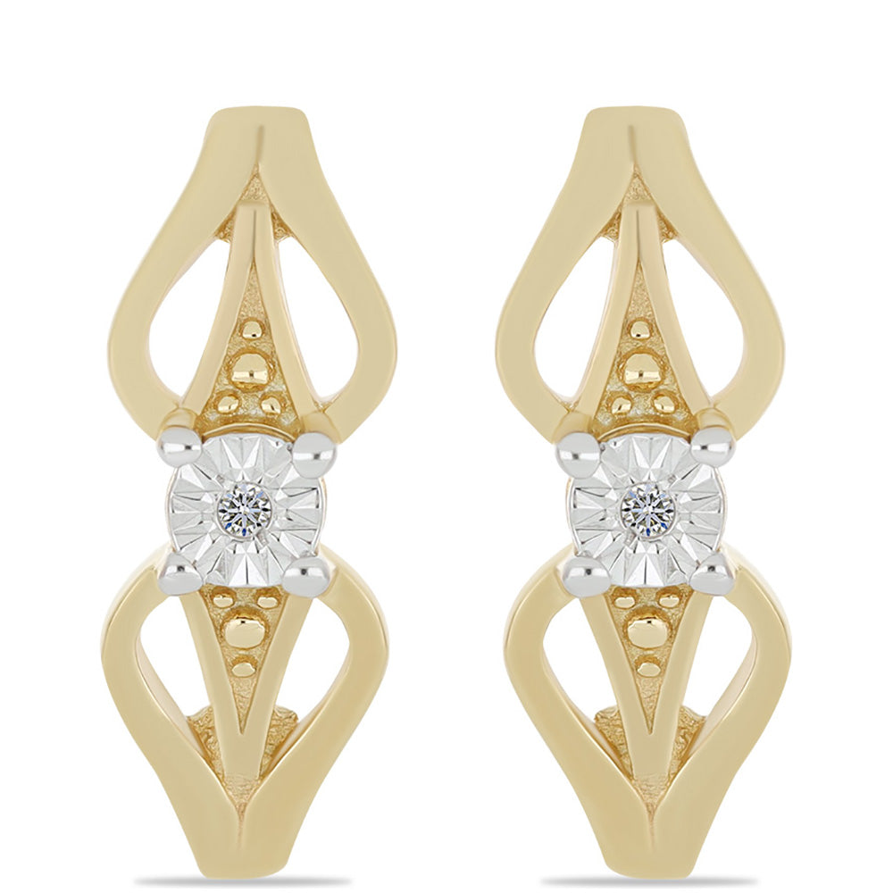 Brincos de Prata com Banho de Ouro com Diamante Branco