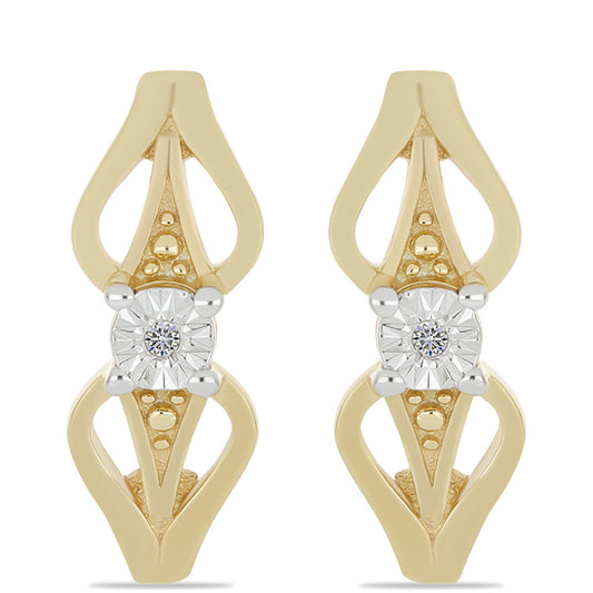 Brincos de Prata com Banho de Ouro com Diamante Branco