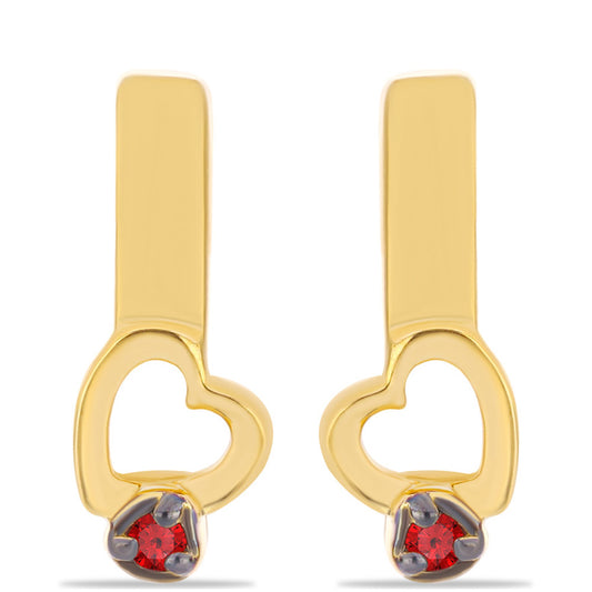 Brincos de Prata com Banho de Ouro com Diamante Vermelho