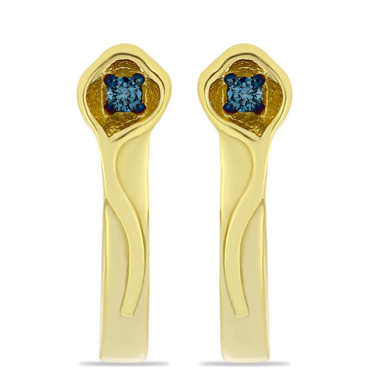 Brincos de Prata com Banho de Ouro com Diamante Azul