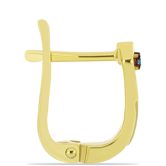 Brincos de Prata com Banho de Ouro com Diamante Azul