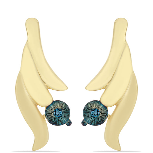 Brincos de Prata com Banho de Ouro com Diamante Azul