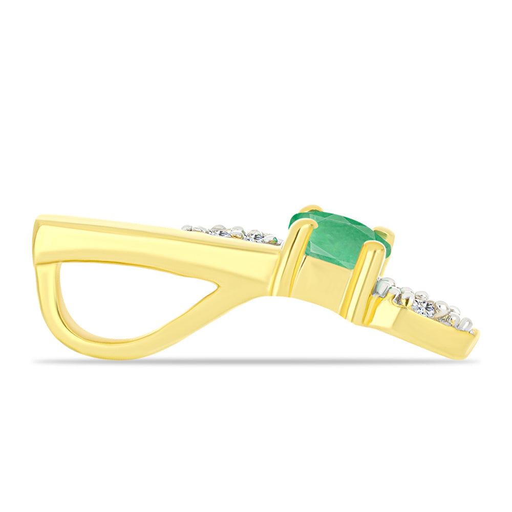 Pendente de Prata com Banho de Ouro com Esmeralda do Brasil e Zircão Branco Natural