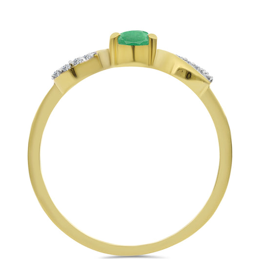 Anel de Prata com Banho de Ouro com Esmeralda do Brasil e Zircão Branco