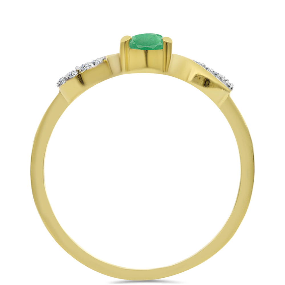 Anel de Prata com Banho de Ouro com Esmeralda do Brasil e Zircão Branco 2 