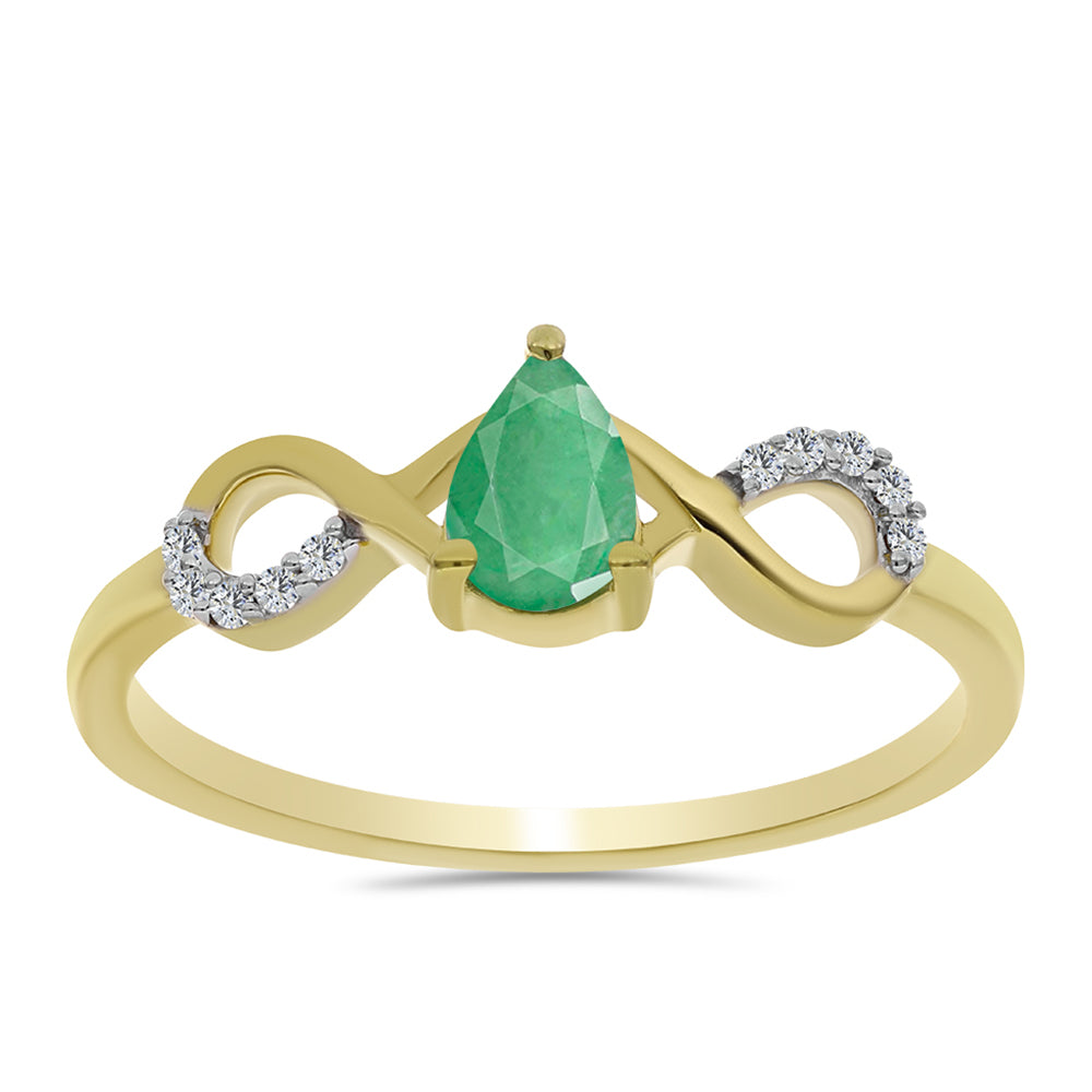 Anel de Prata com Banho de Ouro com Esmeralda do Brasil e Zircão Branco