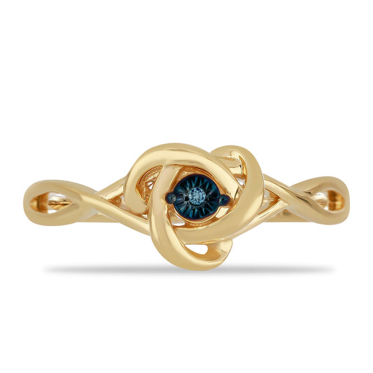 Anel de Prata com Banho de Ouro com Diamante Azul