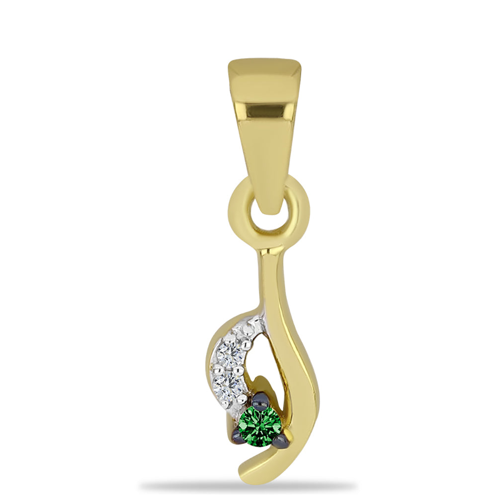 Pendente de Prata com Banho de Ouro com Diamante Verde e Zircão Branco