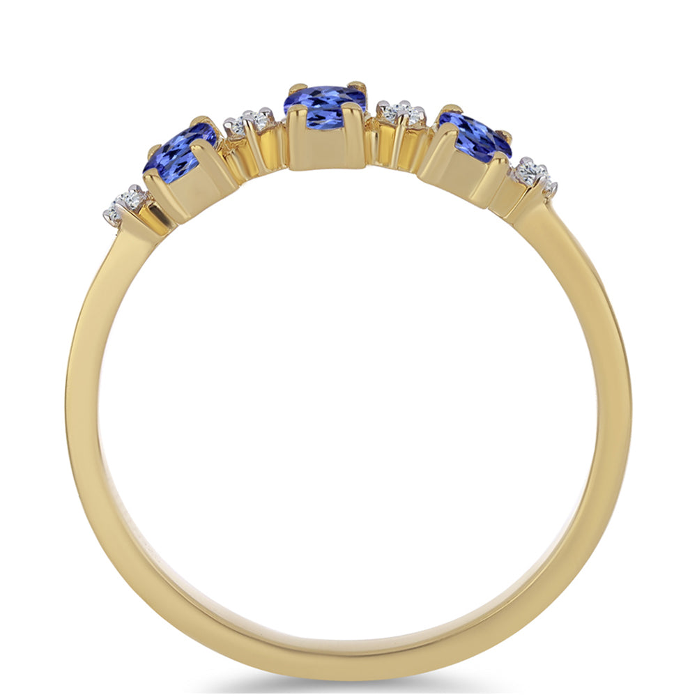 Anel de Prata com Banho de Ouro com Tanzanite e Zircão Branco
