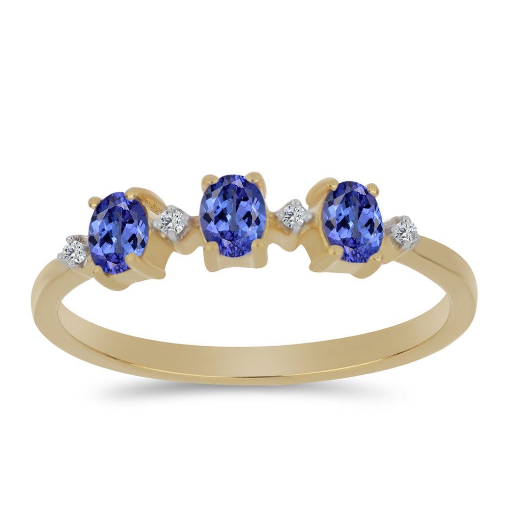 Anel de Prata com Banho de Ouro com Tanzanite e Zircão Branco 1 