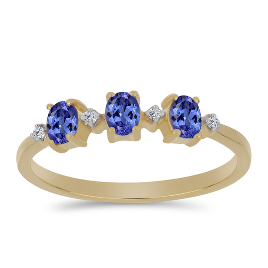 Anel de Prata com Banho de Ouro com Tanzanite e Zircão Branco