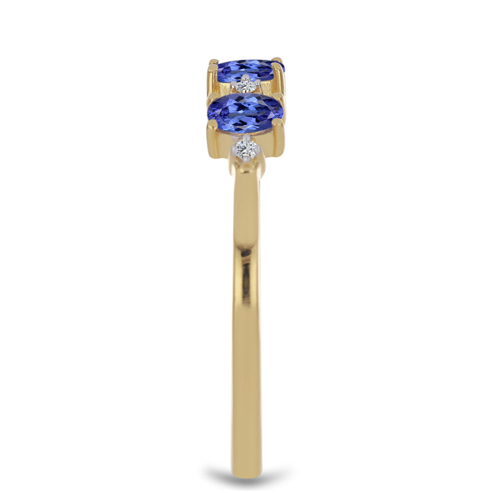 Anel de Prata com Banho de Ouro com Tanzanite e Zircão Branco 4 