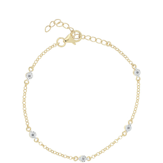 Pulseira de Prata com Banho de Ouro com Diamante Branco