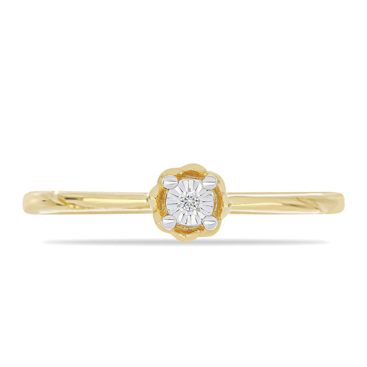 Anel de Prata com Banho de Ouro com Diamante Branco