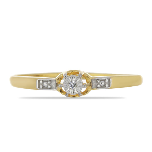 Anel de Prata com Banho de Ouro com Diamante Branco