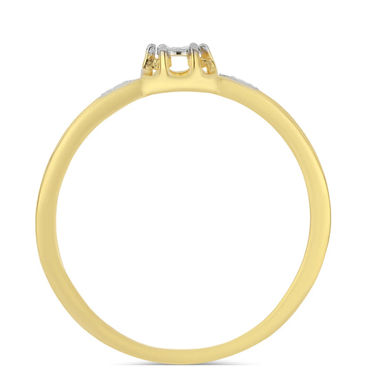 Anel de Prata com Banho de Ouro com Diamante Branco