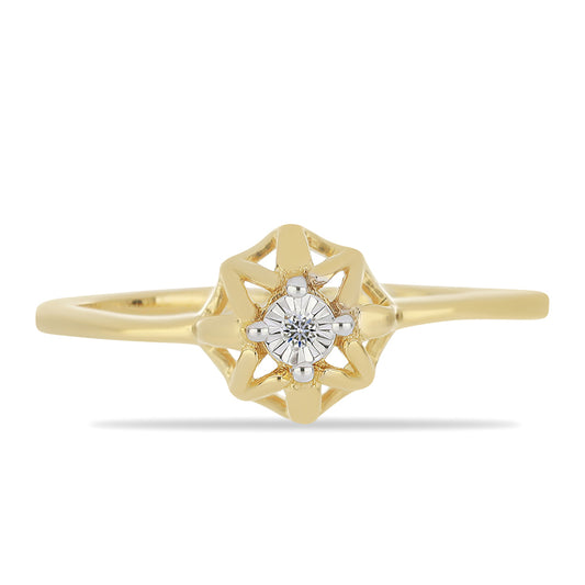 Anel de Prata com Banho de Ouro com Diamante Branco