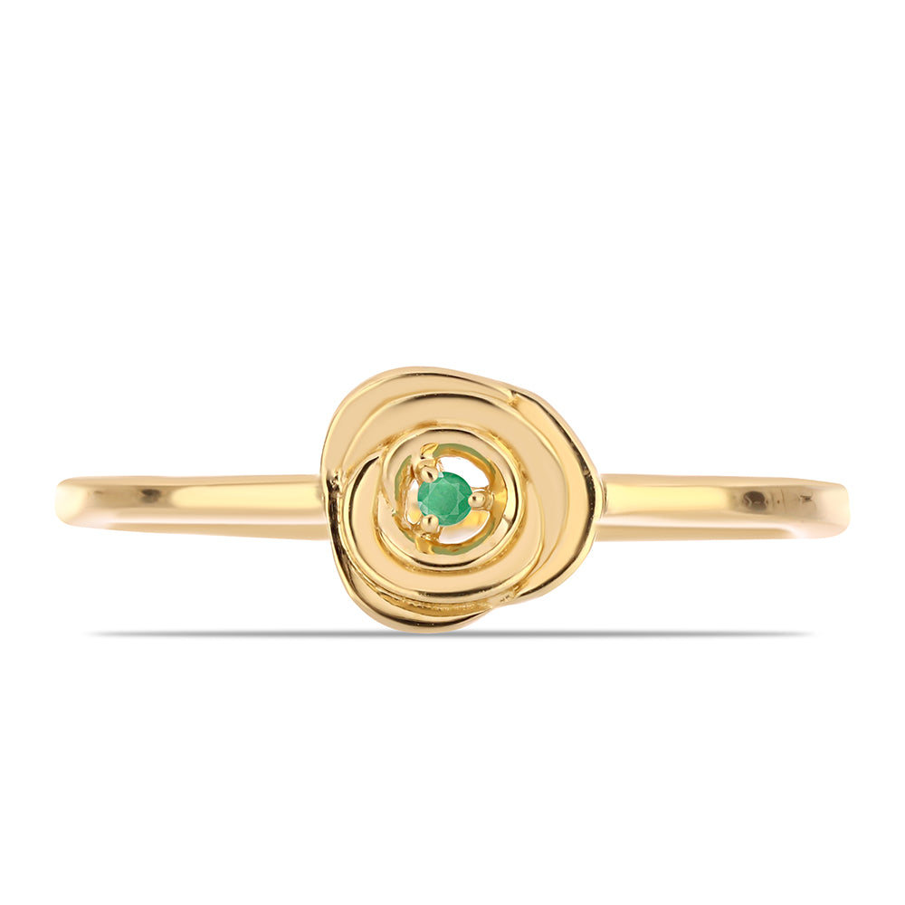 Anel de Prata com Banho de Ouro com Esmeralda do Brasil