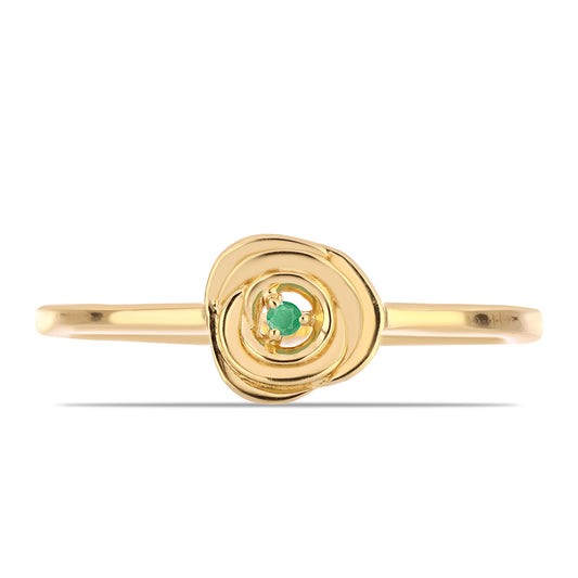 Anel de Prata com Banho de Ouro com Esmeralda do Brasil