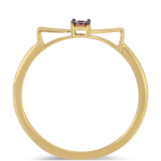 Anel de Prata com Banho de Ouro com Diamante Vermelho