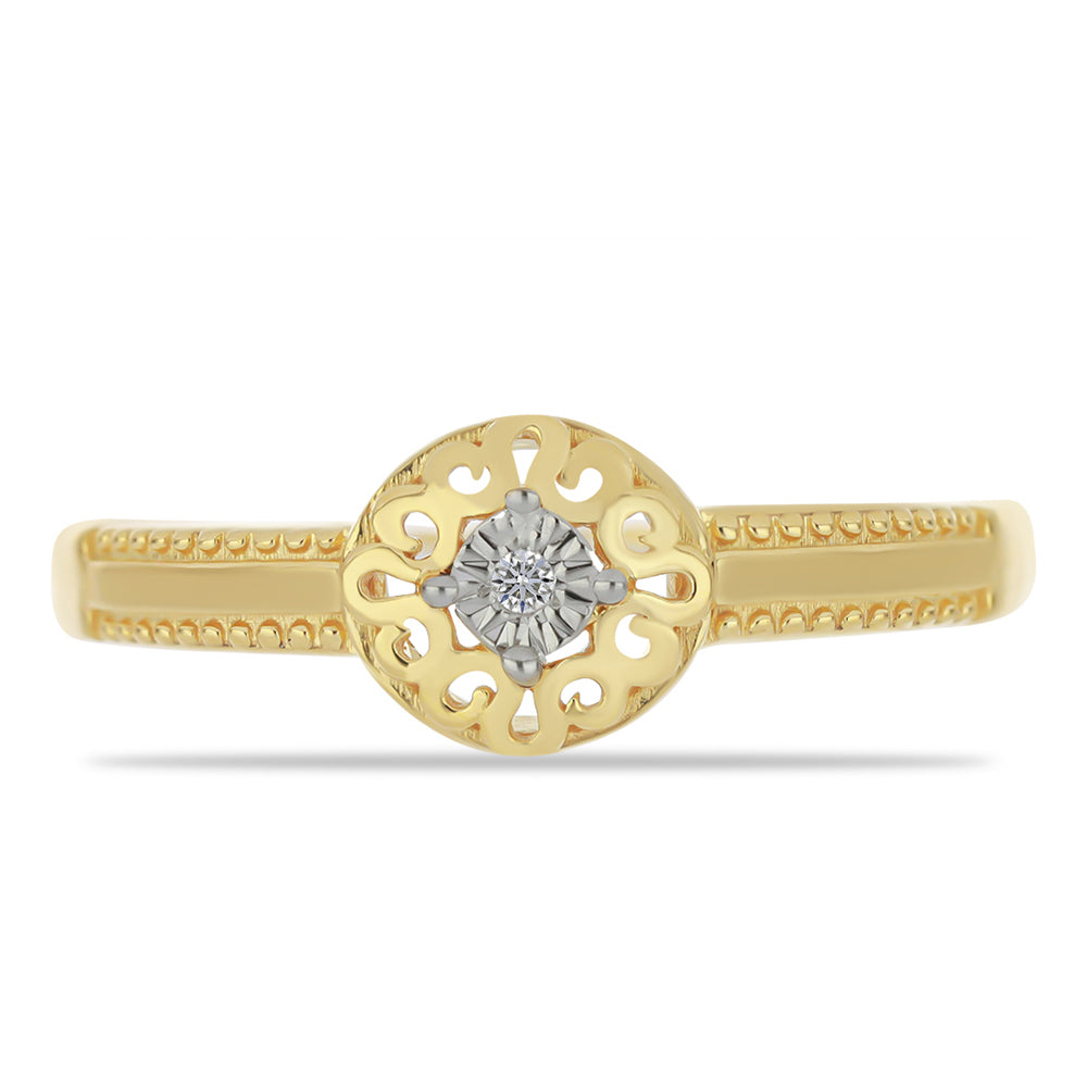 Anel de Prata com Banho de Ouro com Diamante Branco 1 