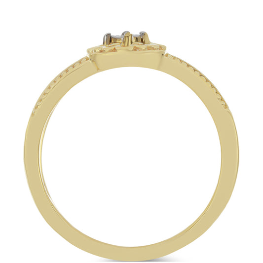 Anel de Prata com Banho de Ouro com Diamante Branco