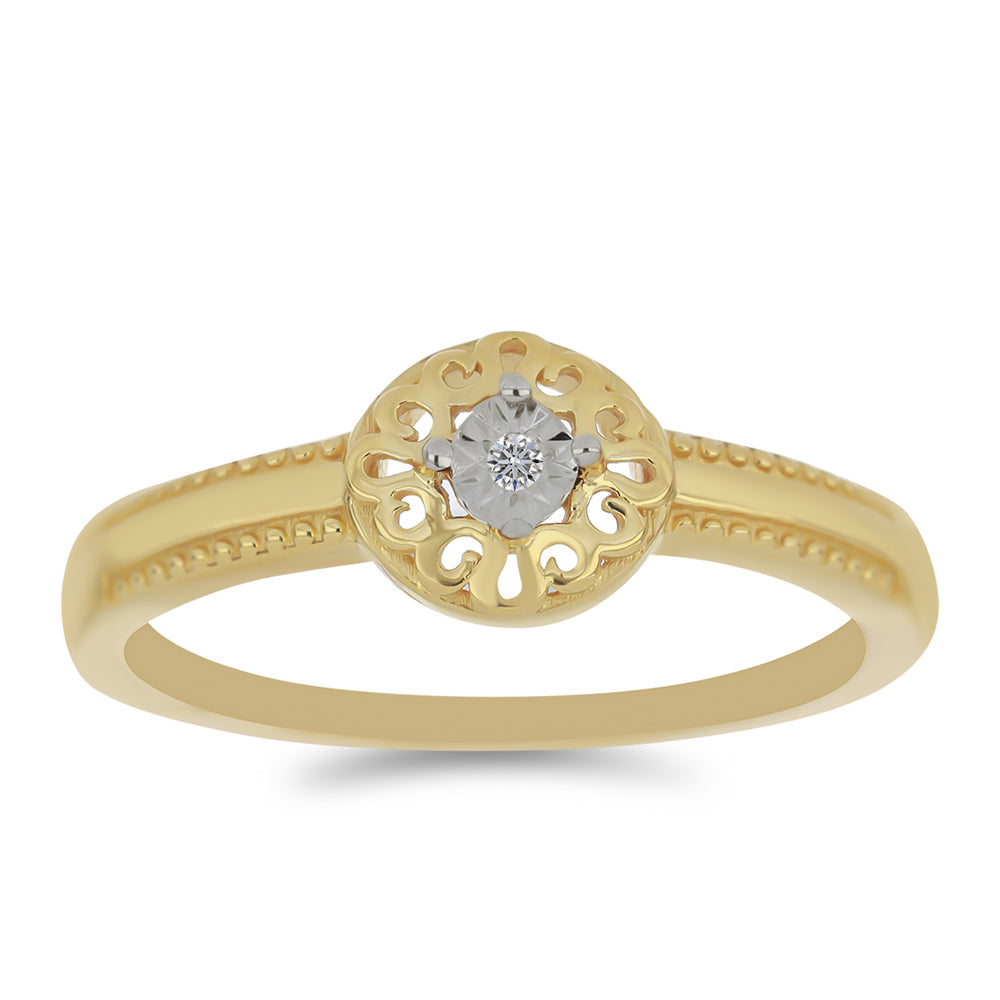 Anel de Prata com Banho de Ouro com Diamante Branco