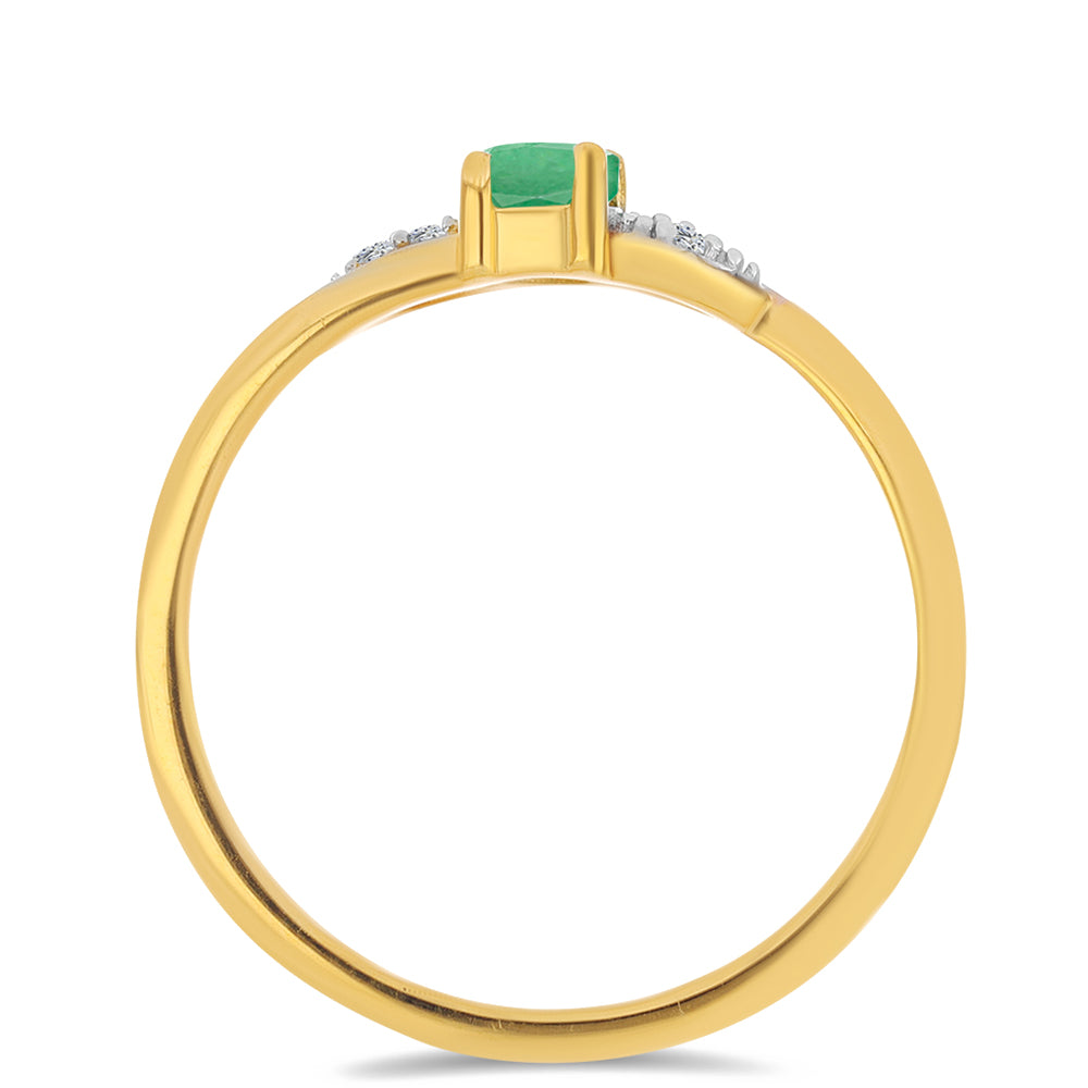 Anel de Prata com Banho de Ouro com Esmeralda do Brasil e Zircão Branco 2 